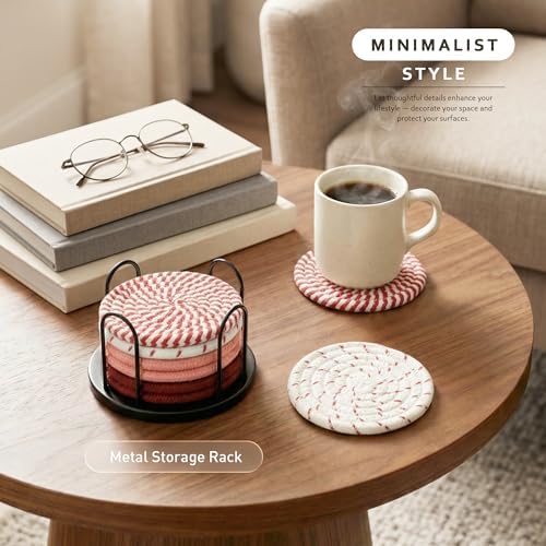 Lazebox Coasters Set of 8 for Drinks, 4 Inch Large Coasters for Coffee Table, Tabletop Protection for Hot & Cold