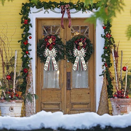 Estivaux Large Christmas Bows for Wreath, Xmas Wreath Bow Winter Holiday Burlap Tree Topper Bows for Front Door Christmas Party Decorations