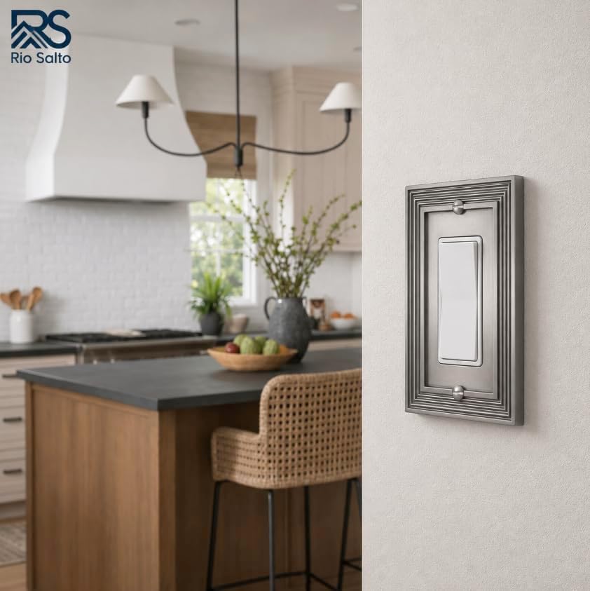 Rio Salto Light Switch Cover Plate Rocker Switch Plate Decorator Paddle GFCI Brushed Brass Gold Metal Outlet Covers