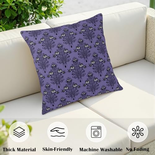 Halloween Haunted Ghosts Pillow Cover 22x22 Inch Set of 2 Deep Purple Spooky Scary Throw Pillow Case Skull Spooky Farmhouse Outdoor Decorative Cushion Cases Home Sofa Couch