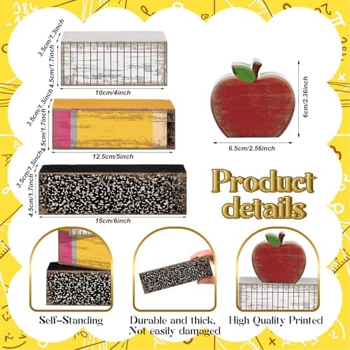 Lineshading 4 Pcs Back To School Table Decorations Wooden Apple Block Signs