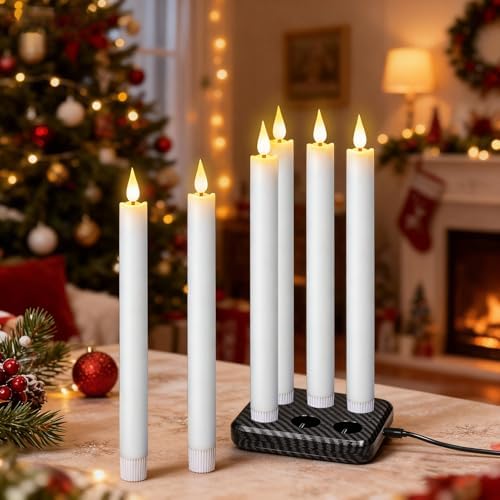 GenSwin Rechargeable Flameless Taper Candles Charging Base & 2 Remote White