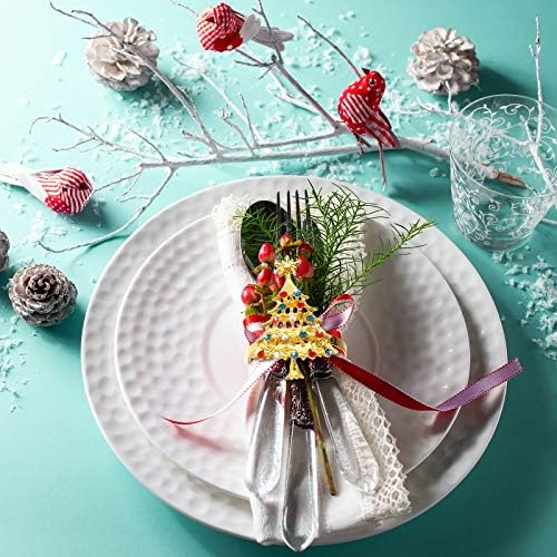Outus 12 Pack Christmas Tree Napkin Rings Gold Metal Holders