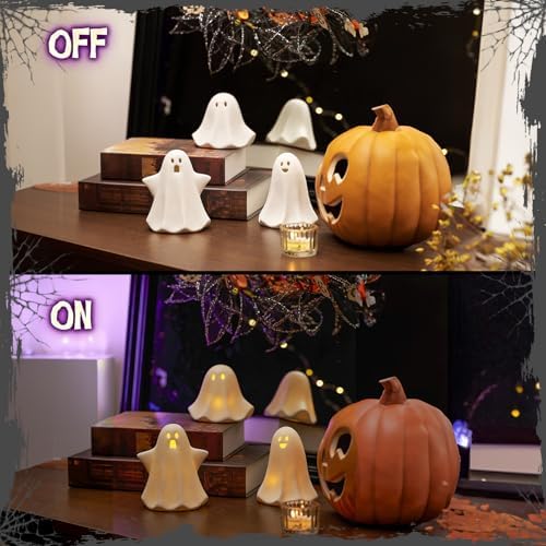 DN DECONATION Light Up Ghost Halloween Decor, 5" Cute for Halloween Table