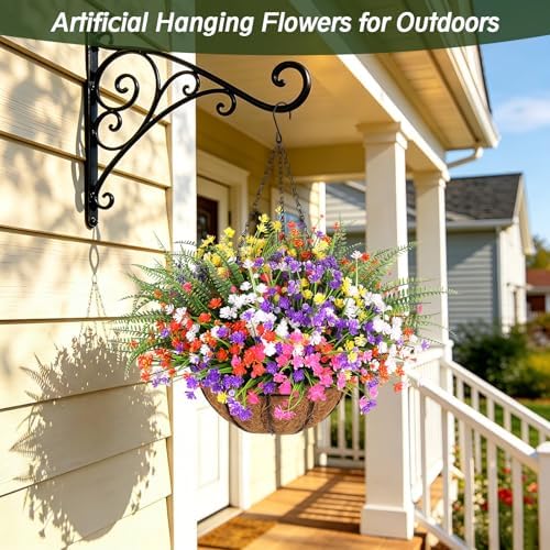 24PCS Artificial Outdoor Flowers, UV Resistant Plastic Flowers
