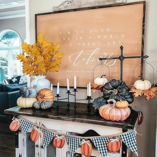 GnFlus 5 Pcs Artificial Fall Oak Leaves Stems 19.6” Fake Autumn Foliage Branches for Home Kitchen Farmhouse Vase Thanksgiving Table Centerpieces Party Halloween Decor Yellow
