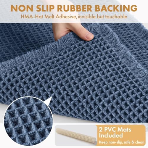 MIULEE Set of 2 Waffle Bathroom Rugs Boho Bath Mat Blue 17"x24"+18"x30"