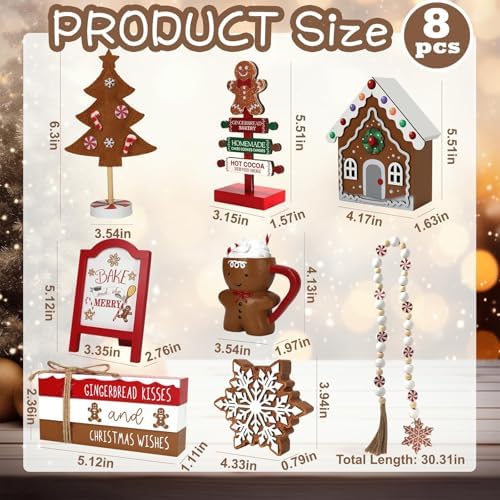 Gingerbread Christmas Decorations 8 PCS Tiered Tray Decor Set