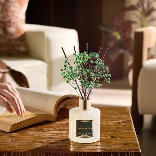 Cocorrína Reed Diffuser Sets- Eucalyptus & Moss Scented Diffuser with Sticks Home Fragrance Reed Diffuser for Bathroom