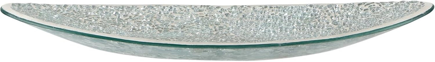Small Glass Mosaic Decorative Boat Shaped Tray / Silver
