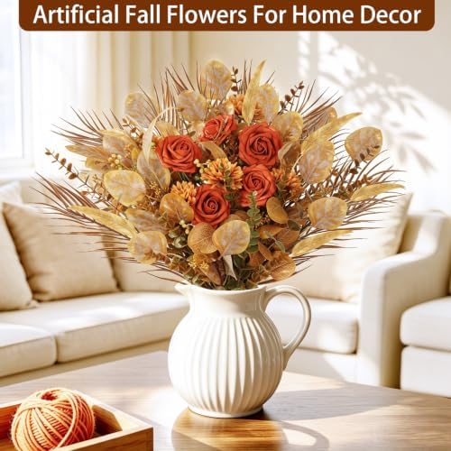 120 Pcs Mixed Fall Greenery Stems Orange Faux Eucalyptus Leaves