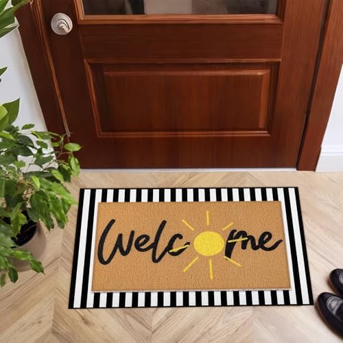 Tinideya 2 Pcs Sunshine Layered Doormat Set for Front Door Decor