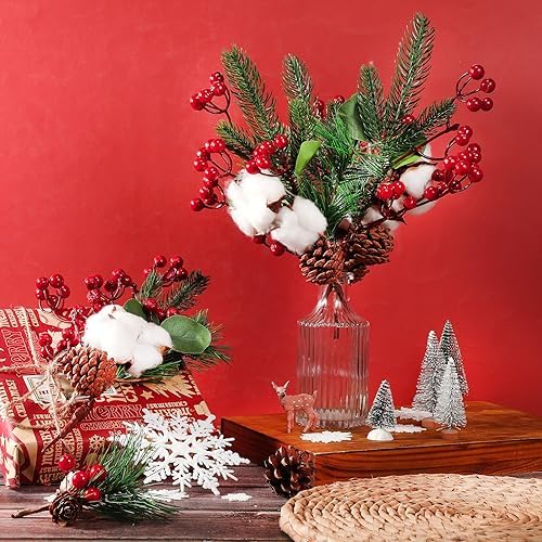 Boao 12 Pcs Christmas Berry Pine Picks, 11 Inch, Pine Cone