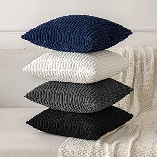 MIULEE Corduroy Decorative Throw Pillow Covers 20x20 Navy Blue Pack of 2