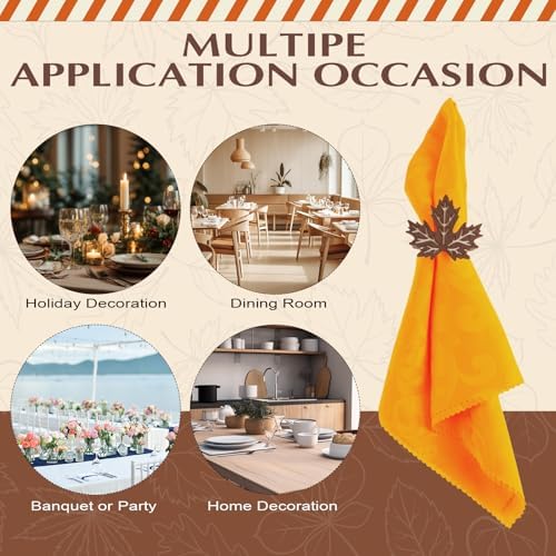 Roshtia 12 Pcs Wooden Fall Napkin Rings Thanksgiving, Maple Leaf
