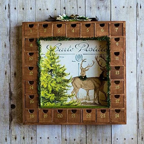 Creative Hobbies 13 Inch Christmas Advent Calendar Shadow Box - Pre Assembled with Removable Drawers - Unfinished Wood