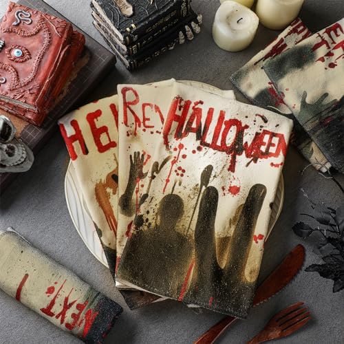Ganeen 6 Pcs Halloween Kitchen Towels, Scary Ghost Horror Dish Towels