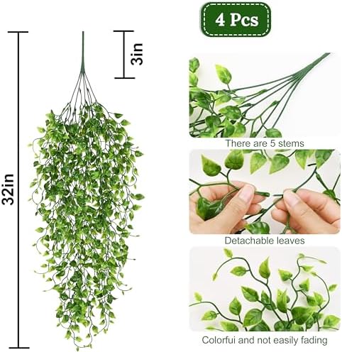 Waipfaru 4Pcs Artificial Hanging Plants, Fake Vines Boston Ivy