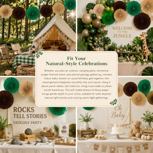 AimtoHome Green Brown Kraft Round Hanging Paper Fans 12 Pack