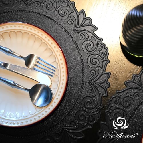 Round Faux Leather Placemats Set of 6, Dining Table Mats, Black