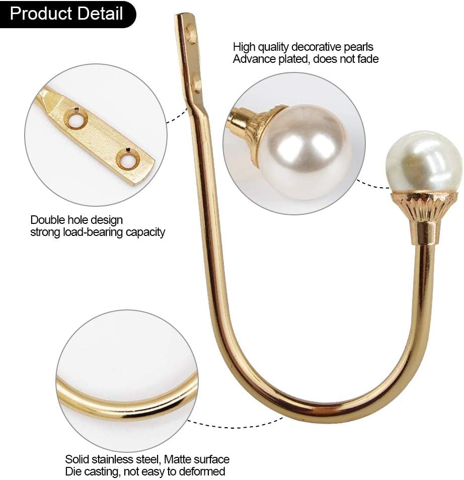 COCIVIVRE 4 Pack Curtain Holdbacks Wall Mounted Curtain Tiebacks Hooks Plastic Pearl U Shape Curtain Tiebacks with