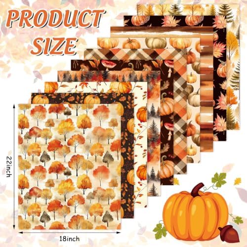 Whaline 10Pcs Fall Cotton Fabric Bundles Pumpkin Maple Leaves Fat Quarters Orange Brown Autumn Forest Sewing Fabrics for Harvest Party Thanksgiving DIY Craft Home Decor, 18 x 22 Inch