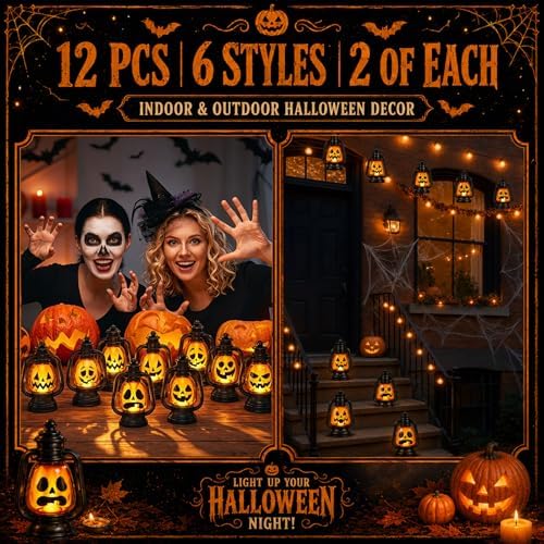ROCEEI 12 Pcs Halloween Mini Pumpkin Lantern 6" Jack O Lantern