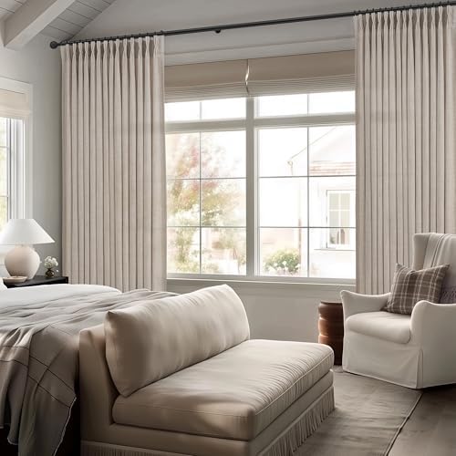 PleatedDrapes Linen Sheer Tall Windows Curtains 100 Inches Long for Living Room, Memory Trained Pinch Pleated Light