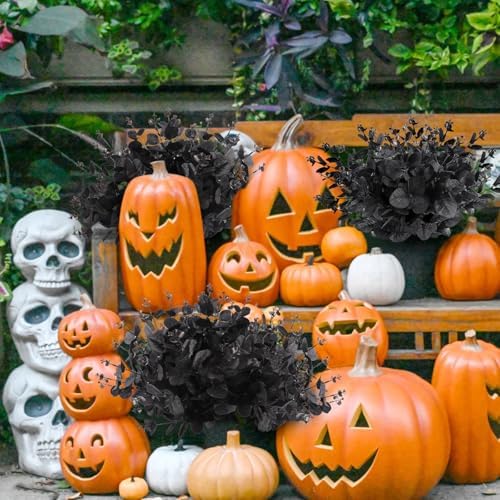 12 Pcs Black Eucalyptus Stems, 13" Fake Flowers DIY Black Silk Artificial Flowers Faux Spooky Branches for Home Halloween Farmhouse Gothic Floral Arrangements Decor