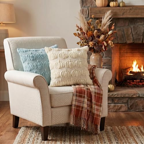 AVOIN colorlife Blue Beige Fall Pumpkin Throw Pillow Covers 18x18 Inch