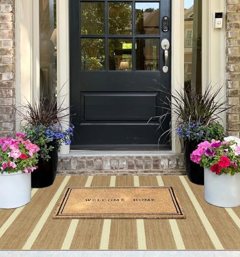 Striped 3x5 Entry Rug, Washable Indoor Outdoor Mats for Front Door