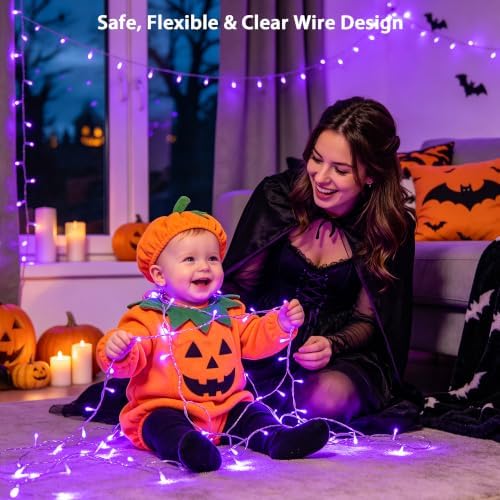 JMEXSUSS 99Ft Purple Halloween Lights, 300 LED Purple Christmas Lights