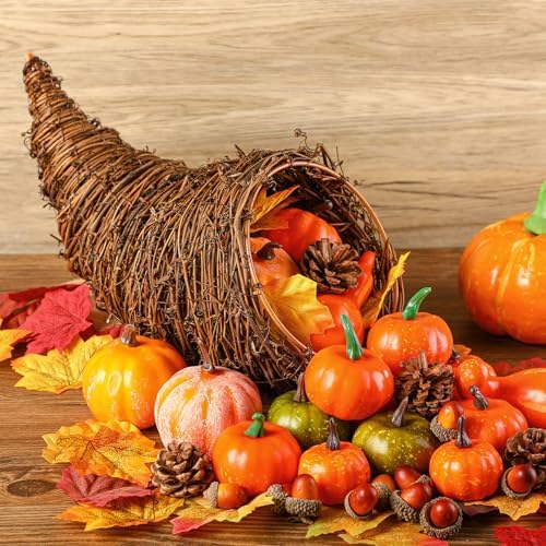 Fall Cornucopia Basket Fall Table Centerpieces 13.78'', Rustic