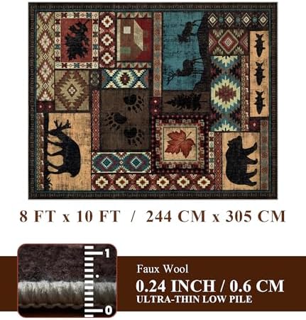 YIHOUSE 8x10 Rustic Cabin Area Rugs for Living Room, Brown
