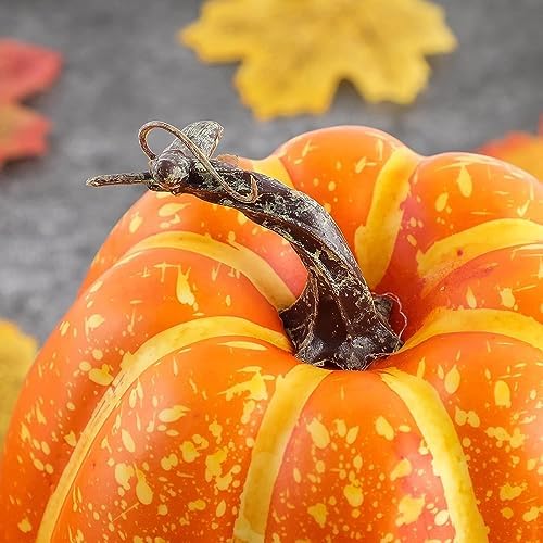 Ywlake 16 Pcs Pumpkin Fall Decorations, Decorative Large Small Outdoor Orange Foam Plastic Fake Faux Artificial Pumpkins for Halloween Autumn Harvest Festival Home Table Decor