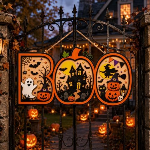 Halloween Decorations - Halloween Wooden Boo Sign for Front Door