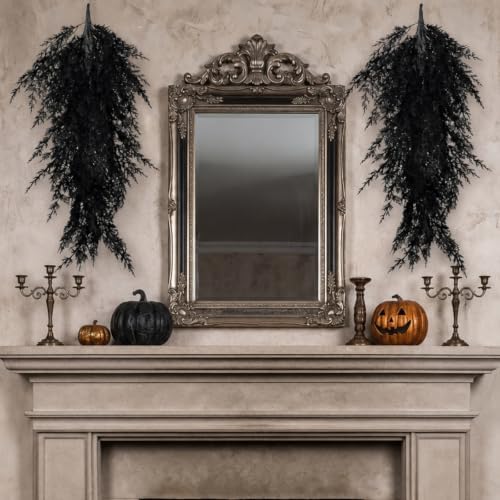 Suncalla 4 Pack Black Teardrop Swags, 32 Inch Cedar Halloween Gothic Deocr