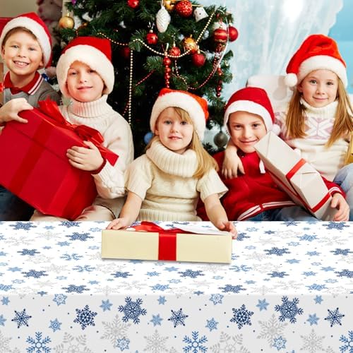6 Pack Christmas Snowflake Tablecloth Disposable Plastic Tablecloth Table Cover for Christmas Party Decoration Supplies 54" x 108" (Blue Snowflake)
