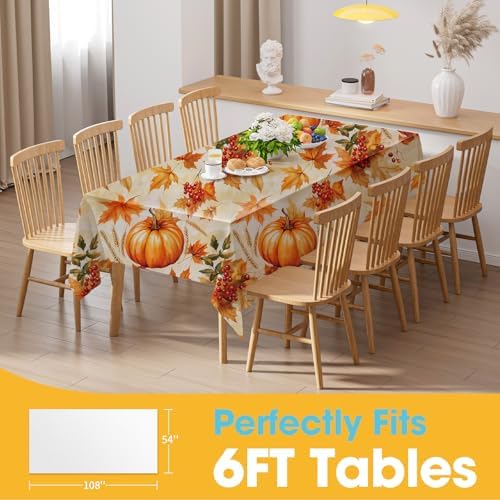 Niuara Fall Pumpkin Plastic Table Cloth Disposable, 4 Pack, 54 x 108 in