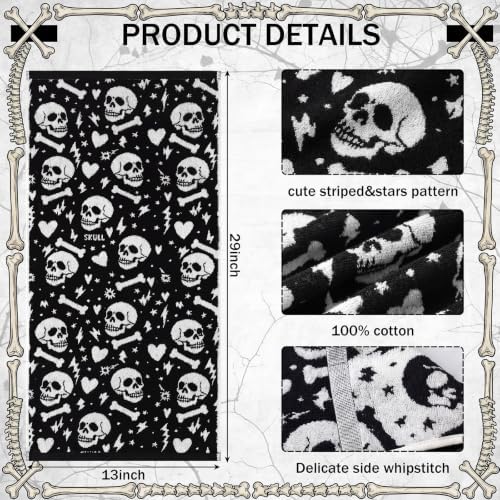 Breling 2 Pcs Halloween Skull Hand Towels Black White Bathroom Towels