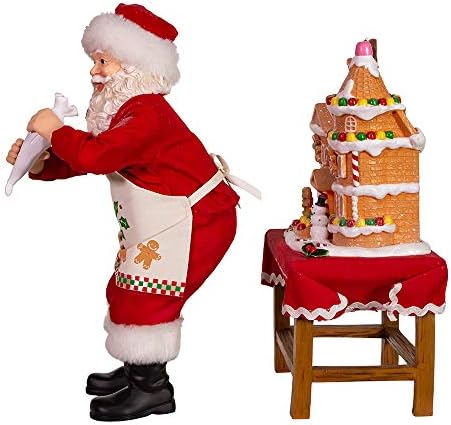 Kurt Adler 10.5-Inch Battery-Operated Fabriche Santa Decorating LED Gingerbread House Table Piece (JEL1203)