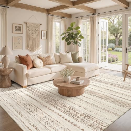 Nakagishi Boho 6x8 Area Rug Living Room Rugs Machine Washable Brown
