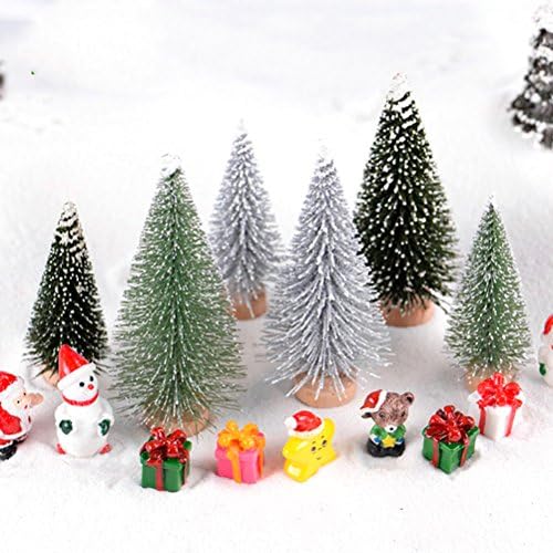 60 Pcs Mini Christmas Trees DIY Xmas Bottle Brush Trees Miniature Sisal Snow Frost Fir Small Artificial Trees Tabletop Trees with Wooden Bases Micro Scenery Landscape Trees for Christmas Party Decor