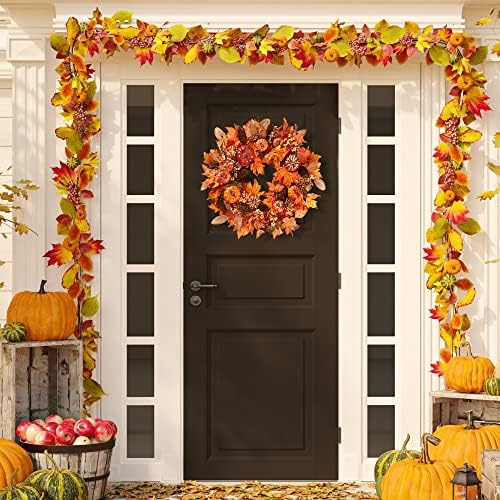 Sggvecsy Fall Wreath 20’’ Autumn Front Door Wreath with Various Pumpkin Cluster of Berries Maple Leaves Pine Cones for Outside Indoor Wall Window Festival Thanksgiving Harvest Autumn Fall Decor