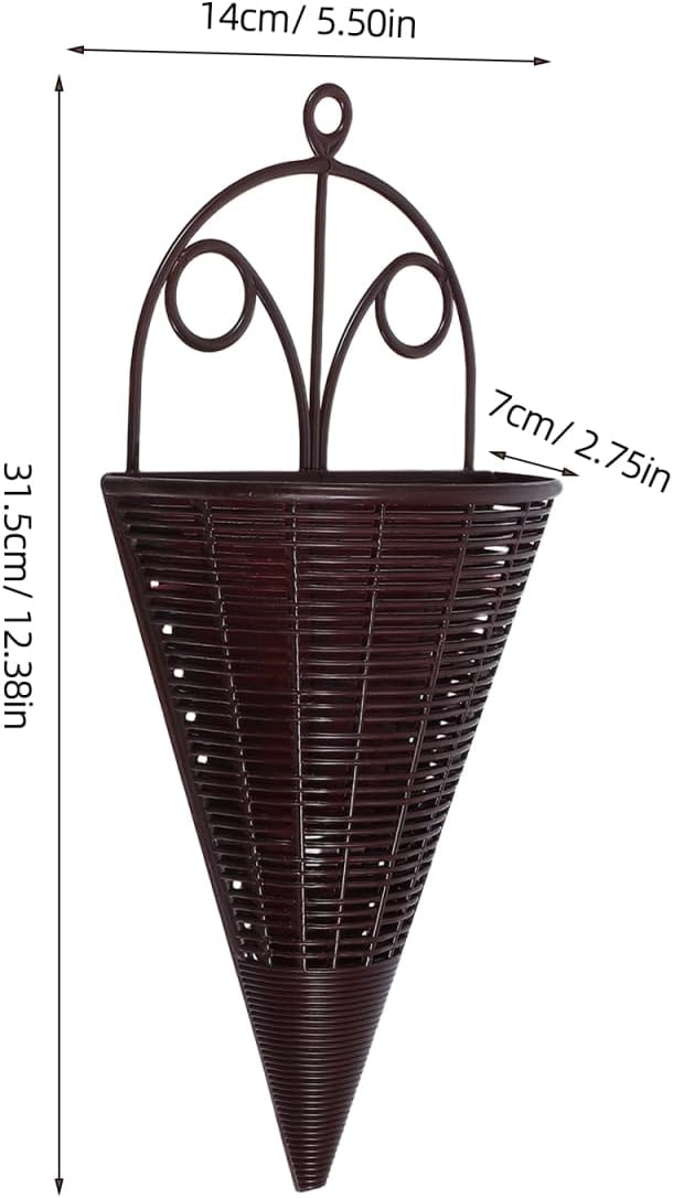 Rattan Decorative Hanging Wall Basket Set Lightweight Cone Shaped Woven Planters for Balcony Garden