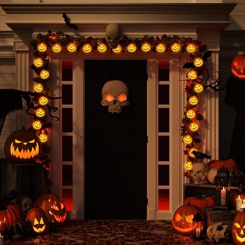 Pumpkin Halloween Decorations Lights, 8.5FT Pumpkin String Lights with 10 LED Waterproof Orange Jack-O-Lantern Lights for Outdoor Indoor Home, Halloween Party Decorations, Black Wire, Plug in