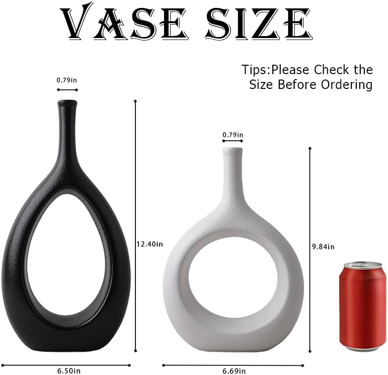Ceramic Vase / Modern Minimalist Boho Hollow Flower Vases / White&black / Set of 2
