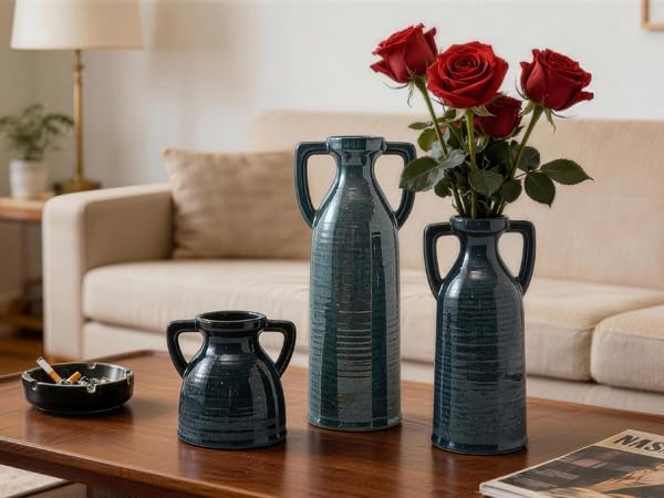 Rustic Vases Set for Flower Centerpieces Pampas Grass / 105-blue / Set of 3