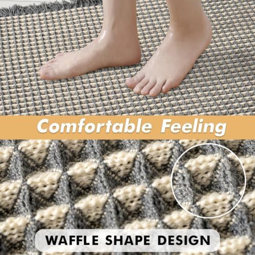 MIULEE Set of 2 Waffle Bathroom Rugs Dark Grey&Yellow 17"x24"+20"x32"