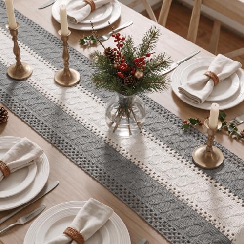 Artoid Mode Grey Farmhouse Woven Table Runner 12x72 Inch